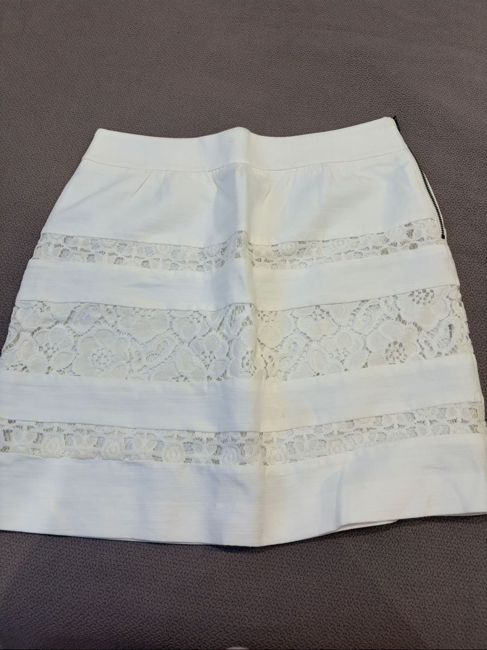 LOFT White Lace-Strip A-Line Skirt
